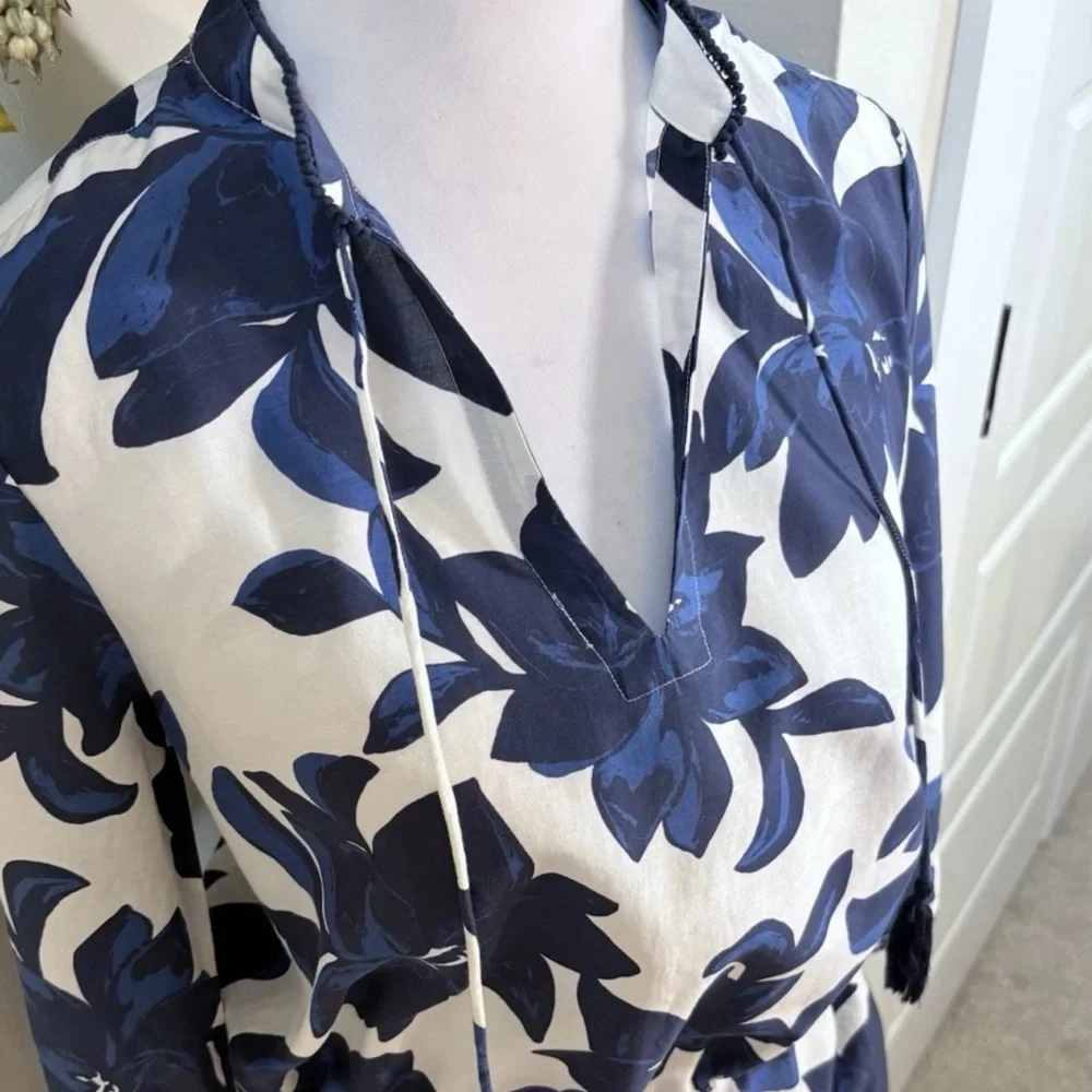 Draper James Sea Pines Cotton Silk Floral Tie Waist Cover Up Pockets XXS💚
